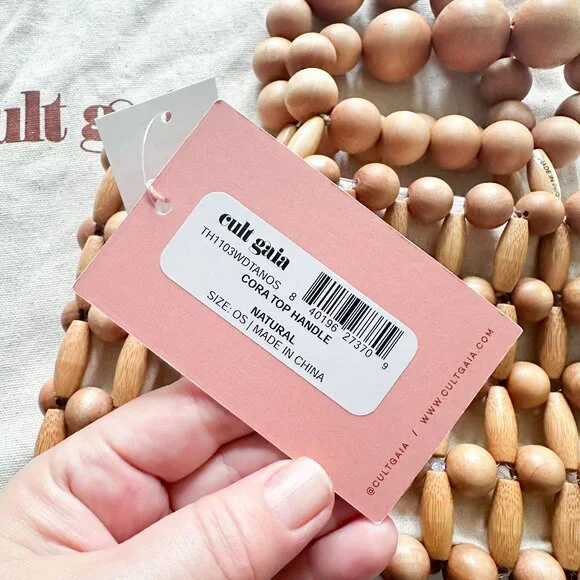 NWT Cult Gaia Cora Beaded Wood Top-Handle Bag Small - Picture 5 of 6